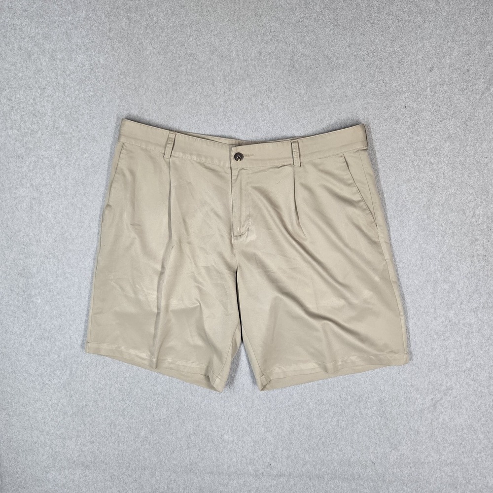 Adidas Men Activewear Shorts 40 Khaki Chino Climalite Golf Pleated 9" Ineam